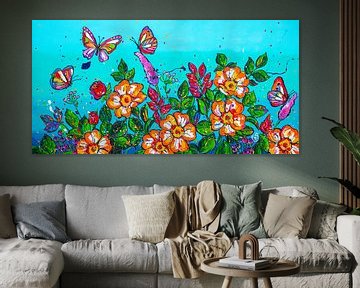 Bloementuin met vlinders van Happy Paintings