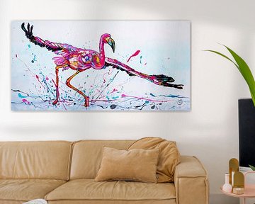 Flamingo in Weiß von Happy Paintings