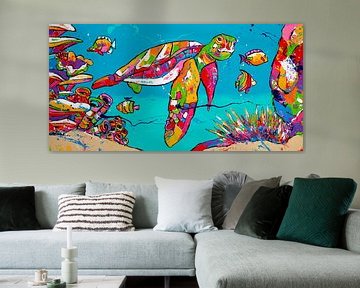Meeresschildkröte unter Wasser von Happy Paintings