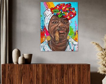 Kubanische Frau mit Zigarre IV von Happy Paintings