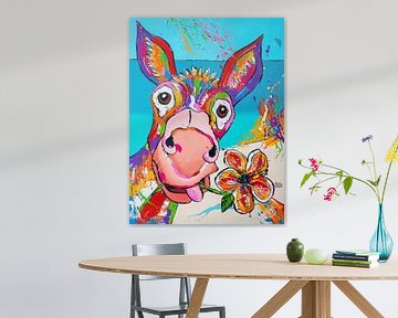 Fröhlicher Esel mit Blume von Happy Paintings