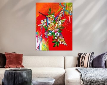 Kolibrie in rood van Happy Paintings