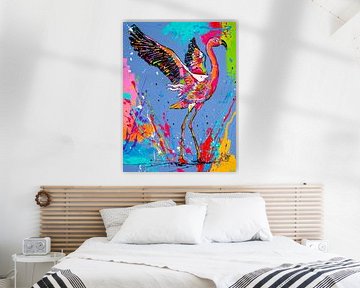 Dansende Flamingo van Happy Paintings