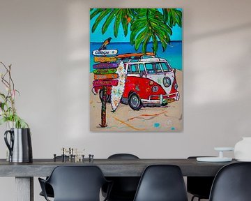 Bus VW sur la plage sur Happy Paintings