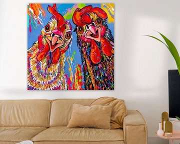 Lachende kippen van Happy Paintings