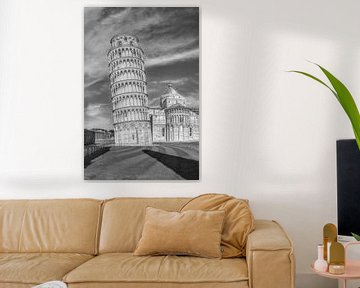 Scheve Toren van Pisa. Zwart-wit beeld. van Manfred Voss, Zwart-Wit Fotografie