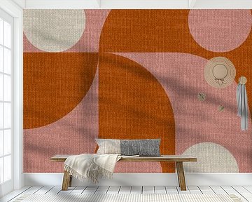 Moderne abstracte retro geometrische vormen in aardetinten: roze, wit, oranje van Dina Dankers