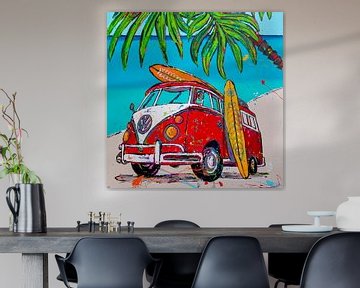 Volkswagen transporter sur la plage sur Happy Paintings
