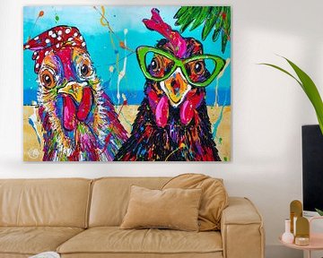 Chickens on the beach by Happy Paintings