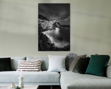 Village de pêcheurs de Manarola dans les Cinque Terre en Italie. Noir et blanc sur Manfred Voss, Schwarz-weiss Fotografie