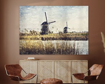 Landschap met molen ( schildering) van Bert Hooijer