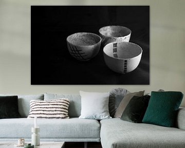 Three oriental bowls in black and white design by Birgitte Bergman