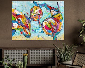 Kleurrijke dolfijnen van Happy Paintings