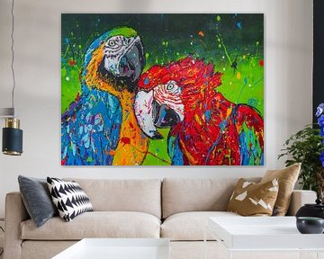 Verliefde papegaaien van Happy Paintings