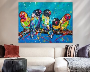 Love parrots op een tak van Happy Paintings