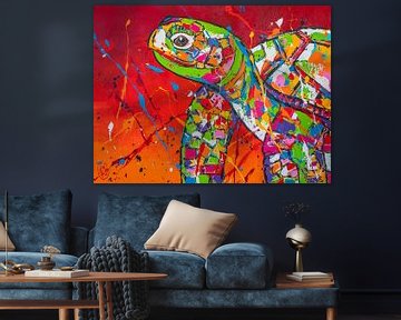 Schildpad in rood van Happy Paintings
