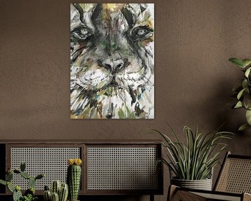 Portret van de Leeuwen Koning (Aquarel handgeschilderd )