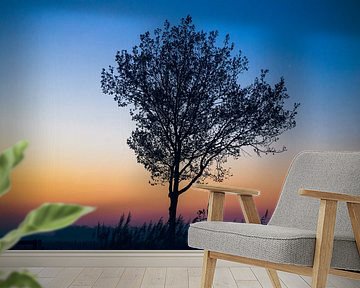 Sunset Tree Blue Orange by Zwoele Plaatjes