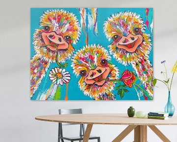 De joyeuses autruches en bleu sur Happy Paintings