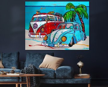 Volkswagens on the beach by Happy Paintings