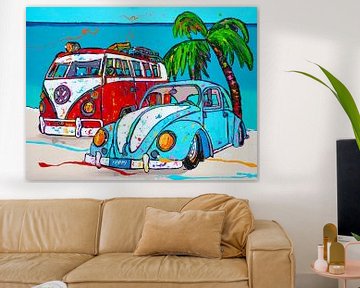Volkswagens op het strand van Happy Paintings