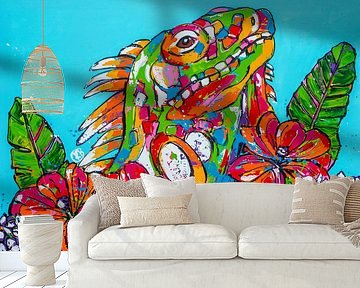Leguane zwischen Blumen von Happy Paintings / Renata Rolefes
