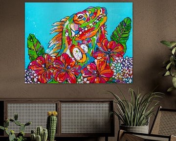 Iguanes parmi les fleurs sur Happy Paintings