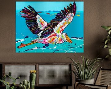 Flying pelican by Happy Paintings