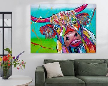 Highlander koe van Happy Paintings