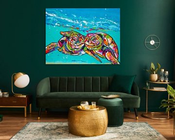 Lachende schildpadden van Happy Paintings
