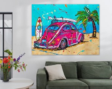 Volkswagen Käfer am Strand von Happy Paintings