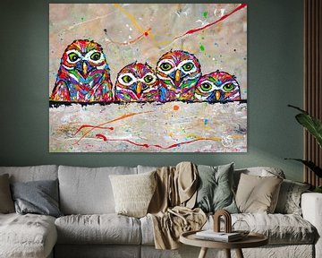 Burrowing owls in a row by Happy Paintings