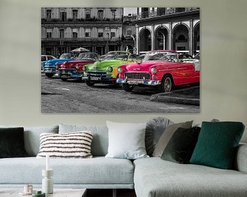 Kleurrijke oude auto's Havana Cuba Klassieke auto's Colorkey