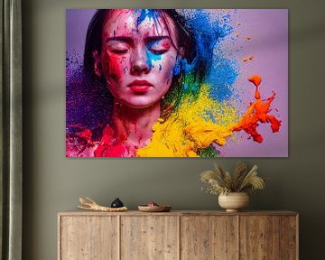 Portret van een vrouw met geschilderd gezicht Splash, kunstillustratie van Animaflora PicsStock