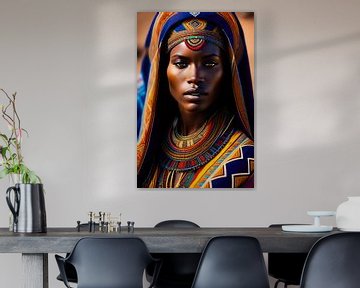 Afrikaanse dame. Etnisch portret. digitaal schilderij van Afrikaanse tribale dame met aardetinten
