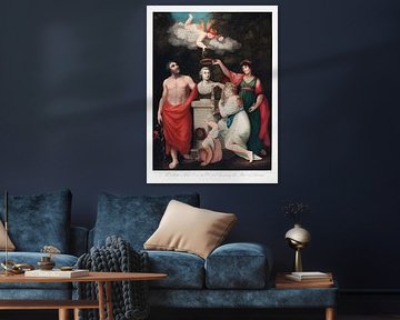 Flora, Aesculapius, Ceres, with Cupid, Honoring the Bust of Linnaeus from The Temple of Flora (1807)