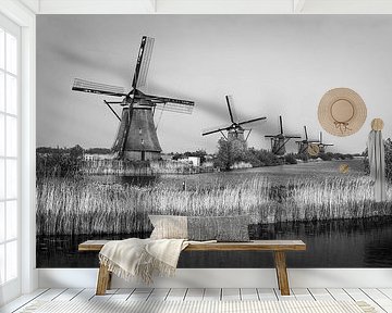 Mills at Kinderdijk in Black and White by Henk Meijer Photography
