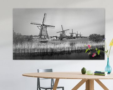 Mühlen am Kinderdijk in Schwarz und Weiß