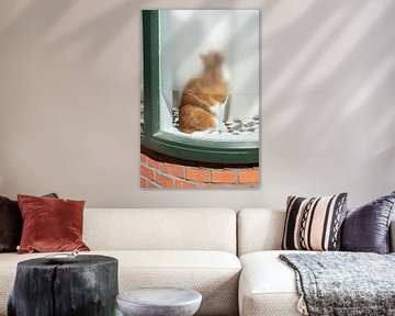 rote Katze in einem Fenster von Karin vanBijlevelt