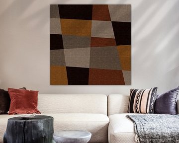 Modern abstract geometric shapes and lines in earthy tints. Brown, beige, yellow, black and white by Dina Dankers