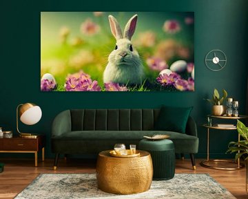 Doux lapin de Pâques d'une prairie de printemps Illustration 02 sur Animaflora PicsStock