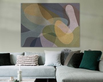 Groen, bruin, beige, roze y organische vormen. Moderne abstracte retro geometrie. van Dina Dankers