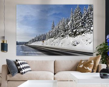 Eine Landstraße im Winter unter blauem Himmel von Claude Laprise