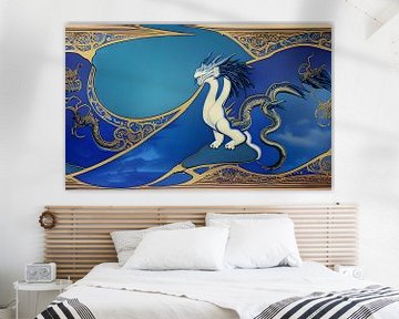 Uit liefde voor blauw - tweekoppige draak op porselein van Harmanna Digital Art