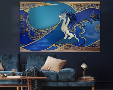 Aus Liebe zum Blau - Zweiköpfiger Drache auf Porzellan von Harmanna Digital Art