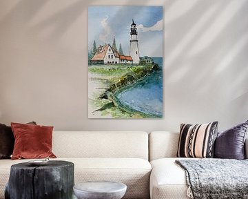 Portland Head Lighthouse | USA | Aquarellmalerei von WatercolorWall