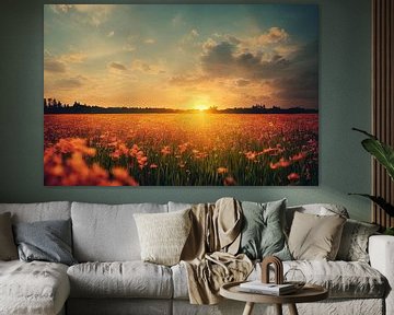 Bloemenweide in de zonsondergang illustratie van Animaflora PicsStock