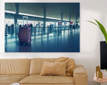 Travel suitcase standing at an airport terminal illustration by Animaflora PicsStock