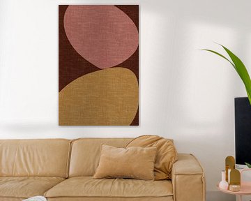 Moderne abstracte geometrische organische retrovormen in aardetinten: bruin, geel, roze van Dina Dankers