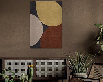 Moderne abstracte geometrische organische retrovormen in aardetinten: beige, grijs, bruin, geel van Dina Dankers